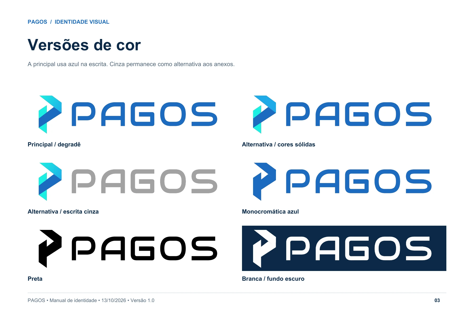 Página 3: Versões de cor