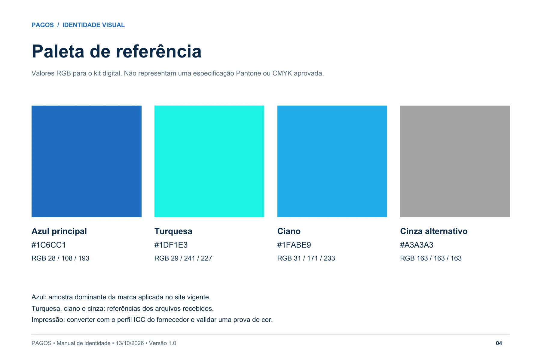 Página 4: Paleta de referência